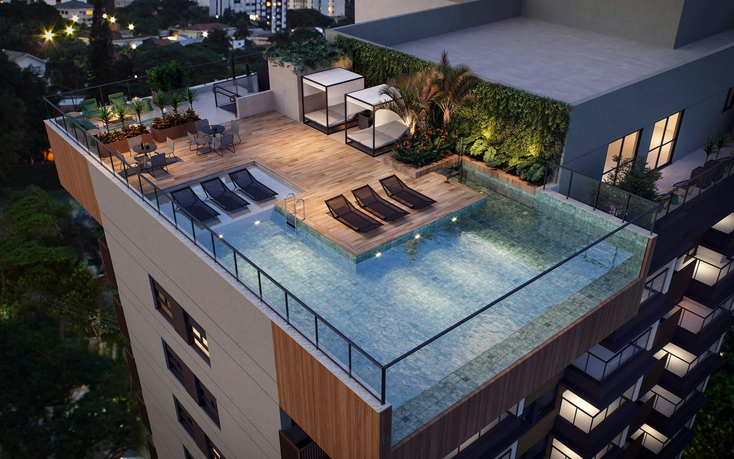 Imagem 3D do Rooftop Pool Residencial